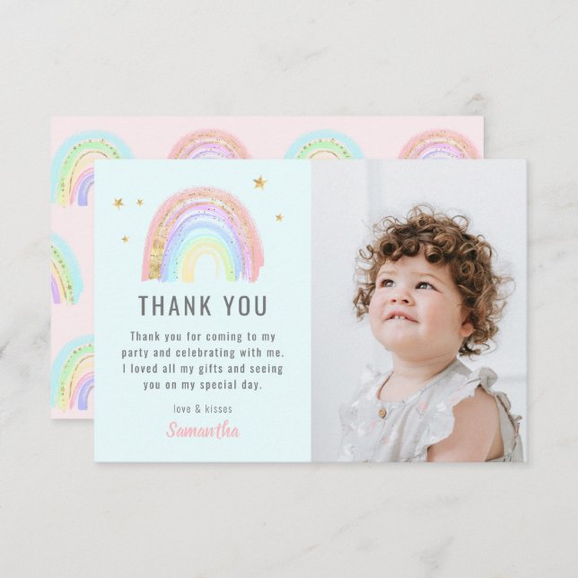Cute Girl Abstract Rainbow Any Age Birthday Thank You Card (Front/Back)