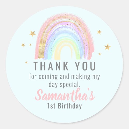 Cute Girl Abstract Rainbow Birthday Thank You Classic Round Sticker