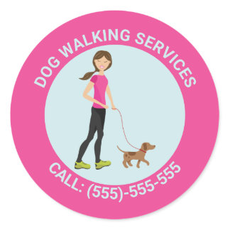 Cute Girl And A Brown Dog - Dog Walking Services Classic Round Sticker