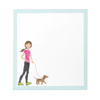 Cute Girl And A Brown Dog Walking Illustration Notepad