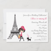 Cute Girl and Black Cat Paris Birthday Invitation (Back)