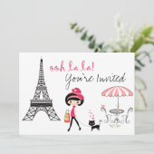 Cute Girl and Black Cat Paris Birthday Invitation (Standing Front)