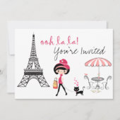 Cute Girl and Black Cat Paris Birthday Invitation (Front)