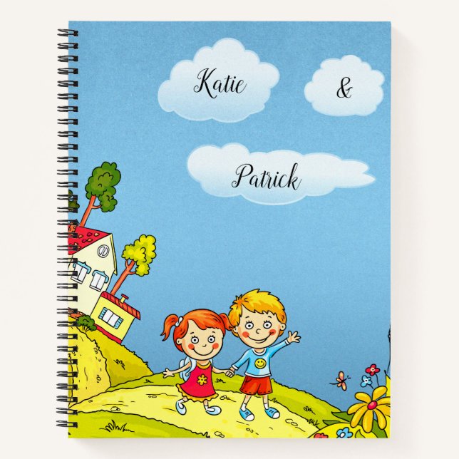 Cute Girl And Boy Cartoon Personalized Notebook (Front)