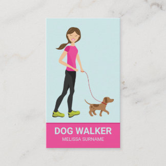 Cute Girl And Brown Dog - Dog Walker Services Business Card