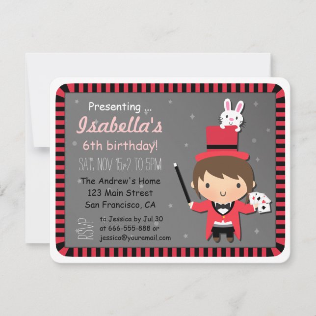 Cute Girl and Bunny Kids Magic Party Invitations (Front)
