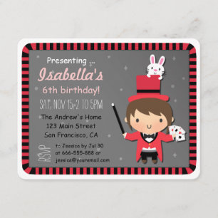 Cute Girl and Bunny Kids Magic Party Invitations