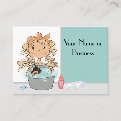 Cute Girl and Dog Bath Pet Grooming Business Card