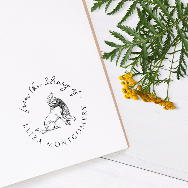 Cute Girl and Dog Custom Library Books Rubber Stamp (Creator Uploaded)