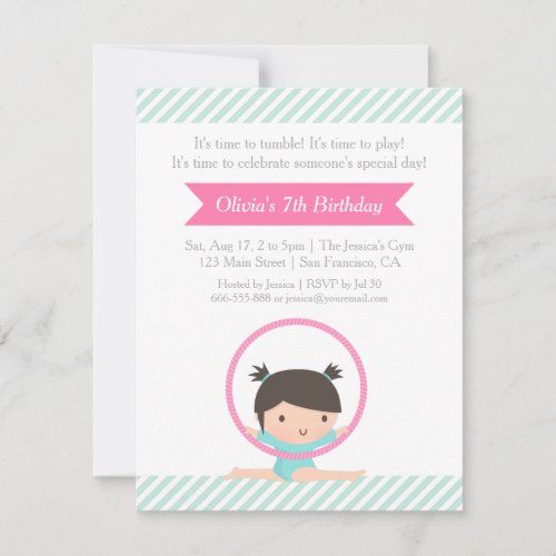 Cute Girl and Hoop Gymnastics Kids Birthday Party Invitation