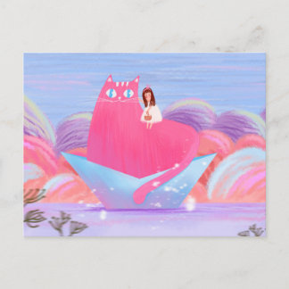 Cute Girl and The Big Cat Postcard