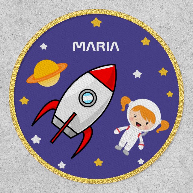 Cute Girl Astronaut Outer Space Rocket Kids Patch (Front)