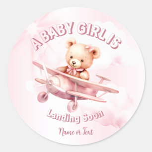 Cute Girl Baby Bear Pilot Pink Airplane Beautiful Classic Round Sticker