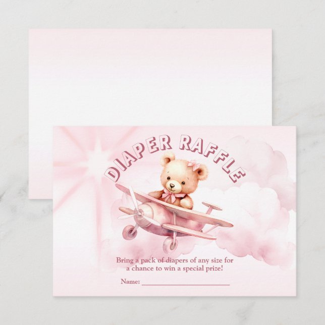 Cute Girl Baby Bear Pilot Pink Airplane Beautiful Enclosure Card (Front/Back)
