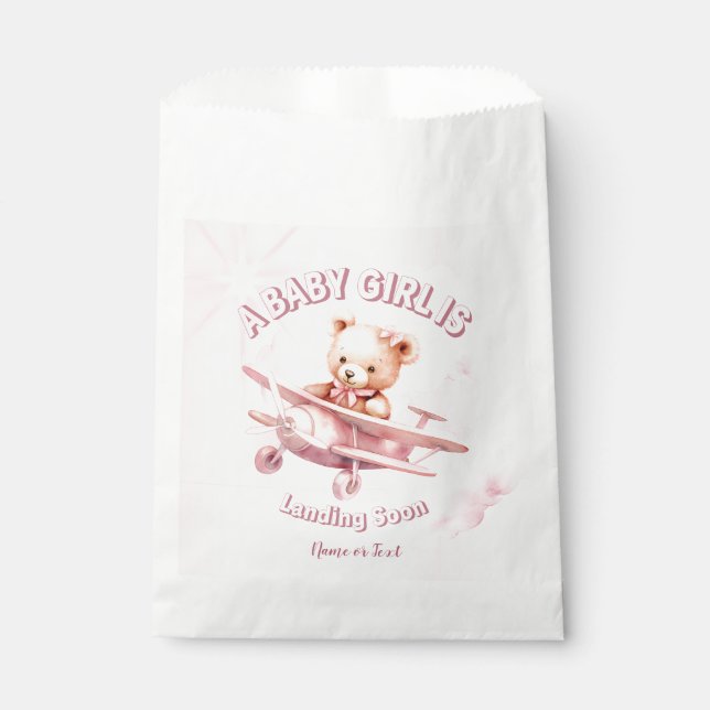 Cute Girl Baby Bear Pilot Pink Airplane Beautiful Favor Bag (Front)