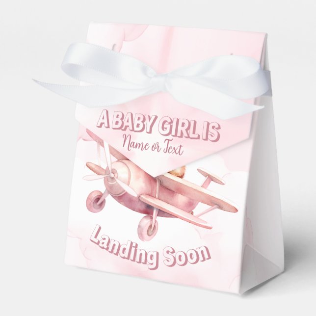 Cute Girl Baby Bear Pilot Pink Airplane Beautiful Favor Boxes (Front Side)