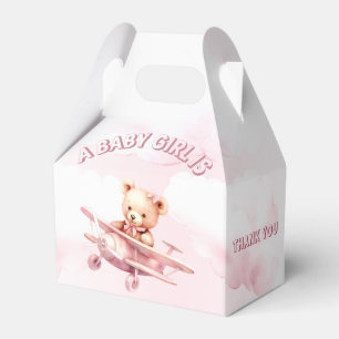 Cute Girl Baby Bear Pilot Pink Airplane Beautiful Favor Boxes