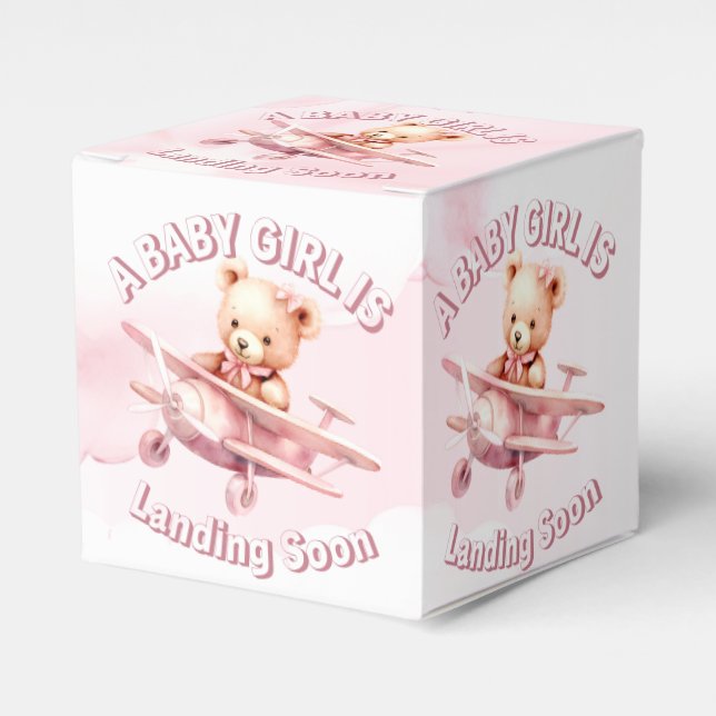 Cute Girl Baby Bear Pilot Pink Airplane Beautiful Favor Boxes (Front Side)