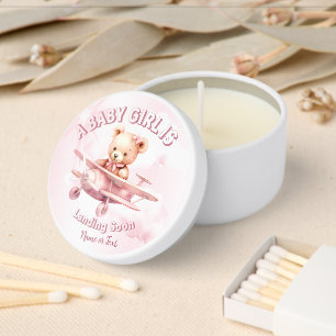 Cute Girl Baby Bear Pilot Pink Airplane Beautiful Mini Candle Favors