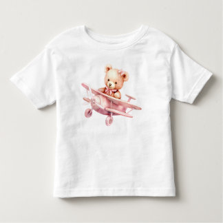 Cute Girl Baby Bear Pilot Pink Airplane Beautiful Toddler T-shirt