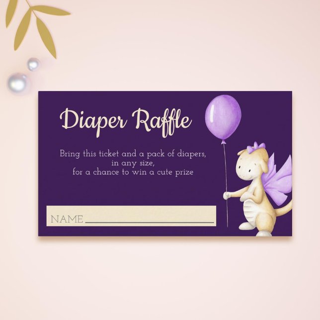 Cute Girl Baby Dragon with Balloon Diaper Raffle Enclosure Card (Creator Uploaded)