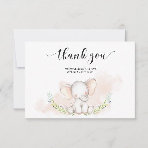 Cute girl baby elephant thank you card personalize