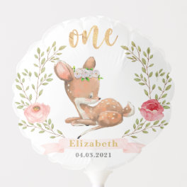 Cute Girl Baby Fawn 1st Birthday Party Balloon