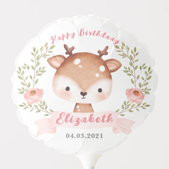 Cute Girl Baby Fawn Birthday I Deer Baby Shower Balloon (Front)