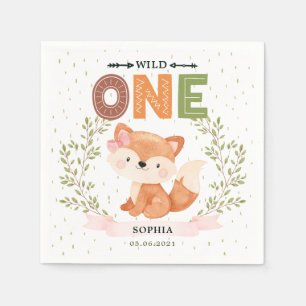 Cute Girl Baby Fox 1st Birthday Paper Napkin