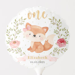 Cute Girl Baby Fox 1st Birthday Party Balloon