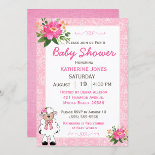 Cute Girl Baby Lamb Invitation