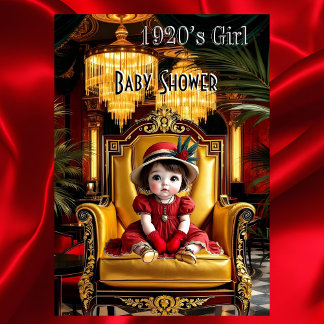Cute Girl Baby Shower 1920s Red Art deco Invitation
