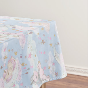 Cute girl baby unicorn pink purple gold party tablecloth