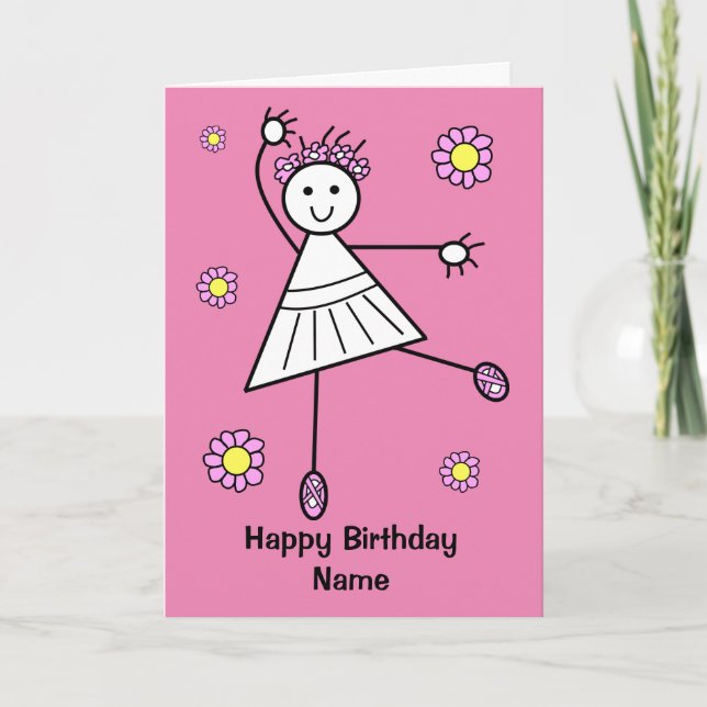 Cute Girl Ballet Dancer Pink Birthday Card (Front)