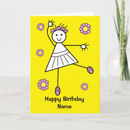 Cute Girl Ballet Dancer Yellow Birthday Card