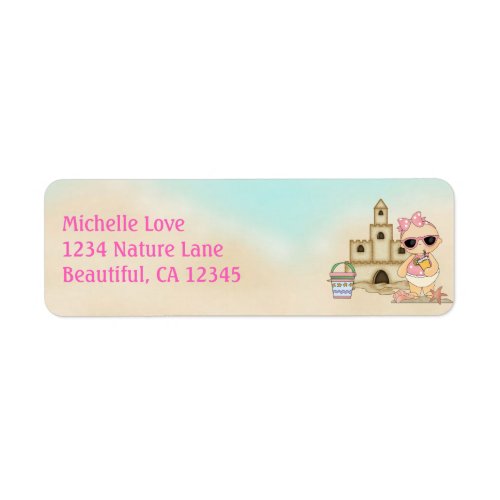 Cute Girl Beach Baby and Sandcastle Address Label