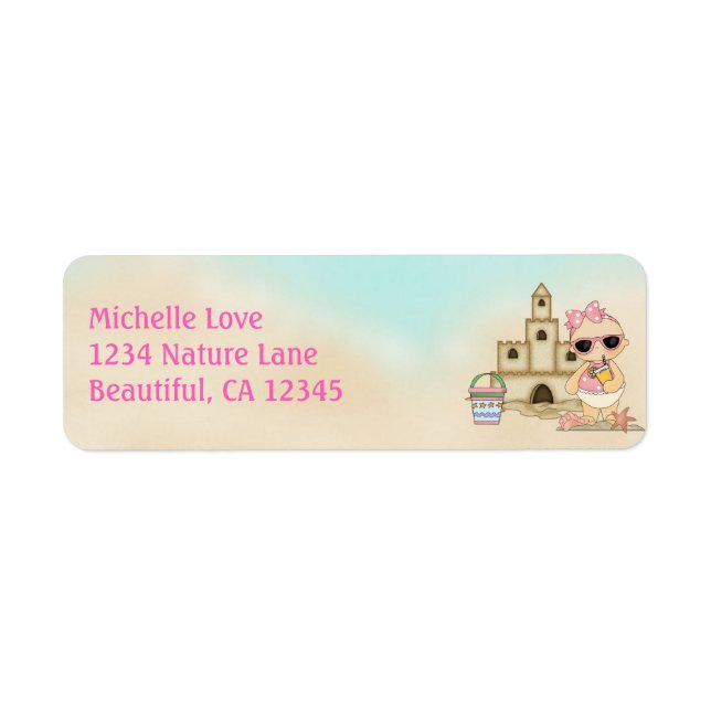 Cute Girl Beach Baby and Sandcastle Address Label (Front)