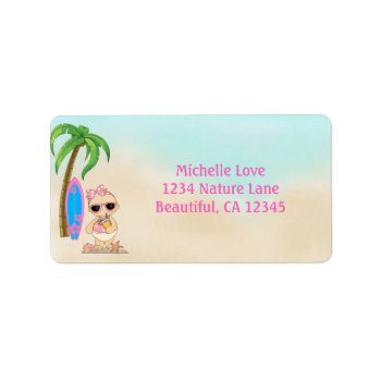 Cute Girl Beach Baby N Surfboard Tropical Address Label by TheBeachBum at Zazzle