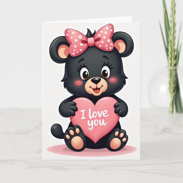 Cute Girl Bear I Love You Card (Front)