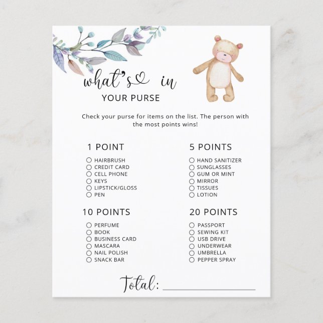 Cute girl bear Whats in your purse game (Front)