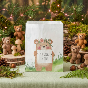 Cute girl Bear with Floral Crown Thank You Favor Bag