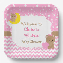 Cute Girl Bears Baby Shower Paper Plates