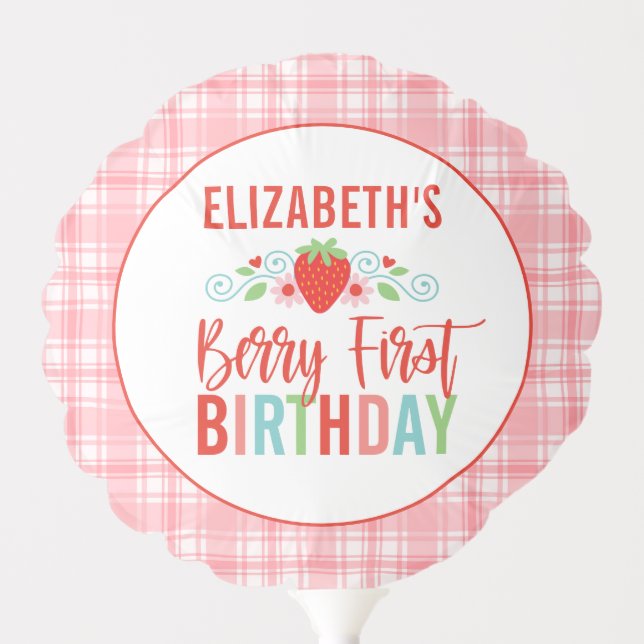 Cute Girl Berry First Birthday Party Photo Balloon (Front)