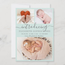 Cute Girl Birth Announcement Aqua Photo Collage