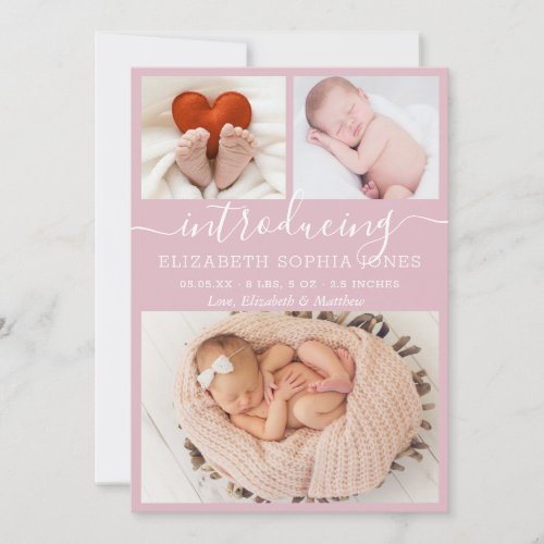 Cute Girl Birth Announcement Blush Photo Collage