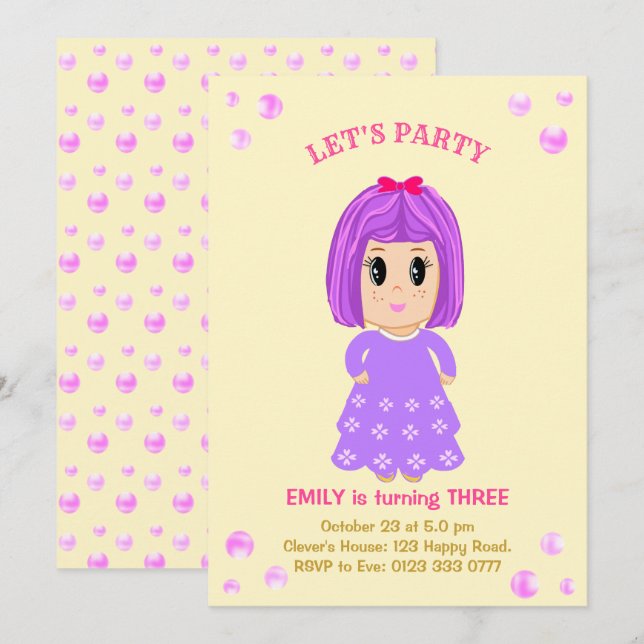 Cute Girl Birthday Invitation (Front/Back)