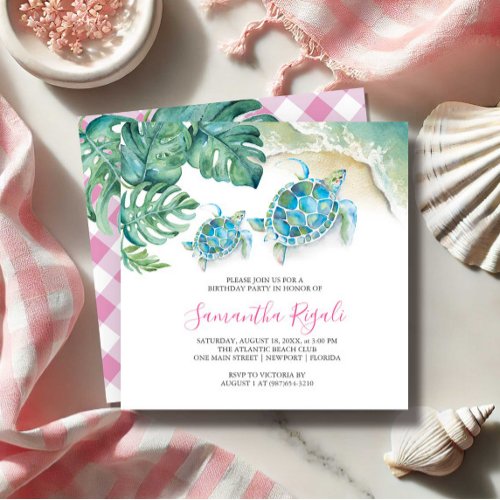 Cute Girl Birthday Invitations Tropical Watercolor