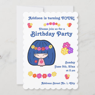 Cute Girl Birthday Party Invitations Kawaii Girl