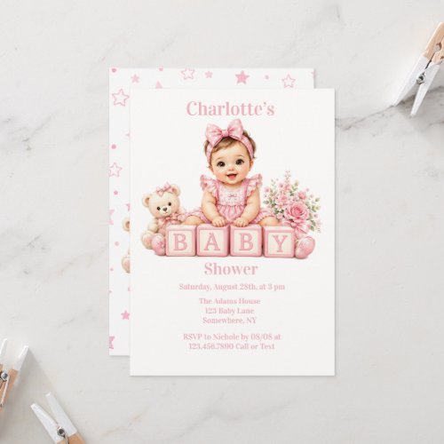 Cute Girl Block Baby Shower Invitation