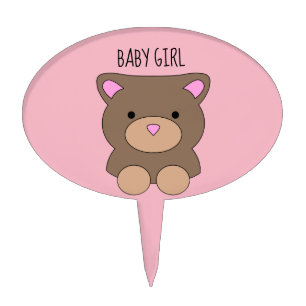 Cute Girl Blue Bear Cake Baby Shower Topper